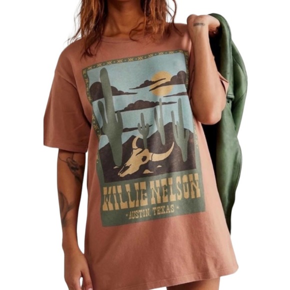 Daydreamer Dresses & Skirts - Daydreamer For Free People Willie Nelson Tee Dress Large New Flaw Western Boho